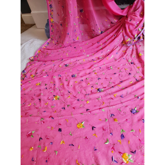 Women Pure Georgette Parsi Gara Saree Designer Party Cocktail Bollywood Wedding - Picture 8 of 16